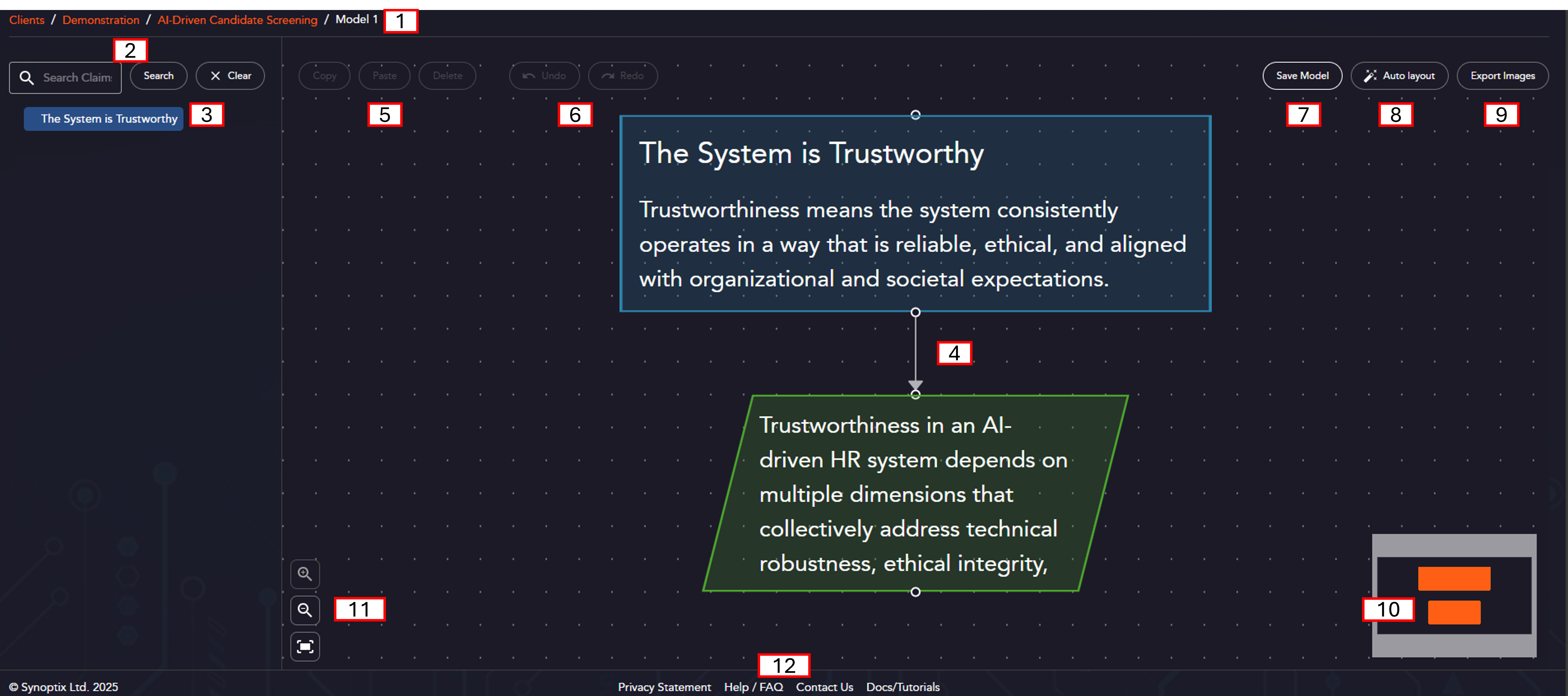 Annotated Diagram of Modelling Screen